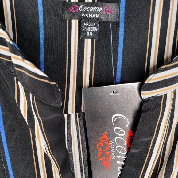 Cocomo Women's Plus Size 3X Black Multicolor Stripe Print Pintuck 3/4 Sleeve Top - Picture 6 of 7